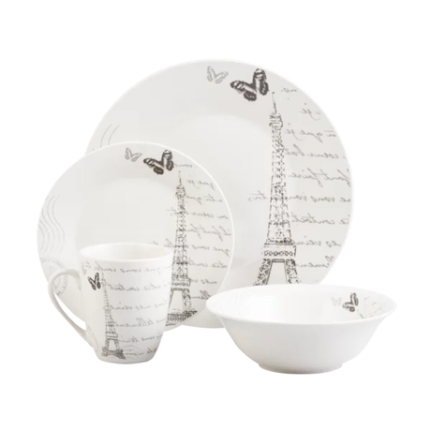 Kitro White Porcelain Paris Dinnerware Set 16 Piece