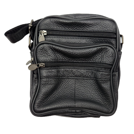 s-pdpxl Men's Leather Sling Bag Large - Black - Image 1