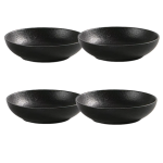 Set of 4 Primitive Texture Matte Black Ceramic Serving Bowl Salad Pasta Bow