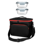 Thermal Insulated Lunch Cooler Bag with Strap + 2 Lunch Boxes - Black