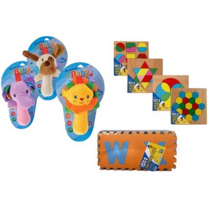 Baby Plush Rattle, Wood Shape Puzzles & Foam Mat ABC