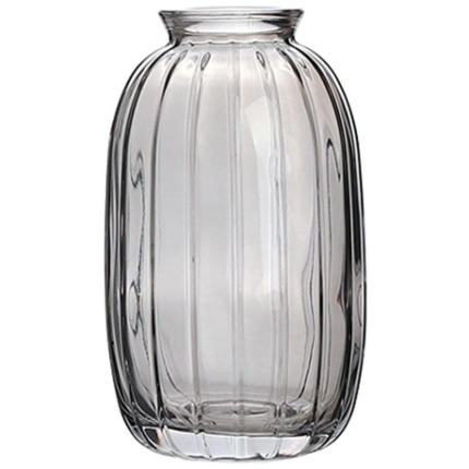 Mini Decorative Ribbed Glass Bottle Vase - Set of 2 - Style B - Pink