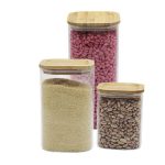 Borosilicate 3 Piece Glass Square Canister With Bamboo Lid - Clear