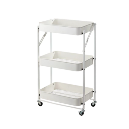 Portable 3 Tier Foldable Storage Rolling Trolley organiser - White