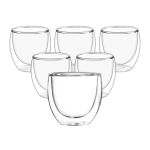 6 Pack Clear Double Wall Glass Cup 0.25L for Cappucino Espresso Tea Cup