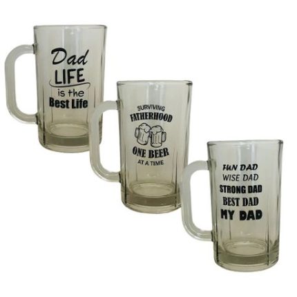 The Dad - Glass Beer Mug 400ml - Set of 3