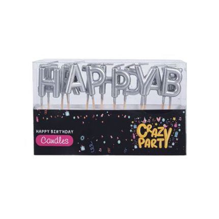 Candles - Party Accessories - Happy Birthday - Silver - 13 Pieces - 10 Pack