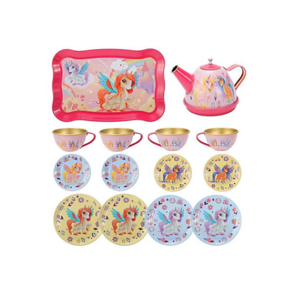14 Piece Pretend Play Princess Metal Tea Set - Yellow