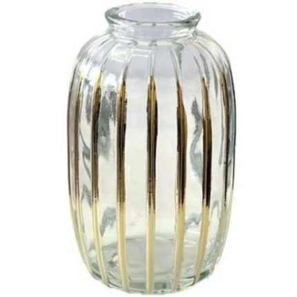 Gold Ribbed Design Glass Vase - SetOf 2 (11cm)