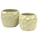 Geo Pattern Round Ceramic Flower Vase - Set of 2 - Green