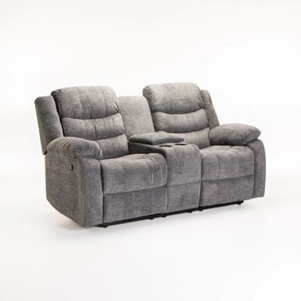 Baz Fabric 2 Seater Recliner With Console - Grey