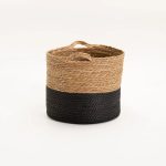 Cattail Leaf Basket Planter K464 - Natural/Black - Image 9