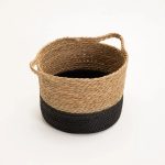 Cattail Leaf Basket Planter K464 - Natural/Black - Image 4