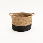 Cattail Leaf Basket Planter K464 - Natural/Black - Image 2