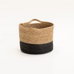 Cattail Leaf Basket Planter K464 - Natural/Black - Image 3