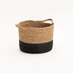 Cattail Leaf Basket Planter K464 - Natural/Black