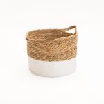 Cattail Leaf Basket Planter K464 - Natural/White - Image 3