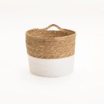 Cattail Leaf Basket Planter K464 - Natural/White - Image 7