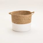 Cattail Leaf Basket Planter K464 - Natural/White - Image 6