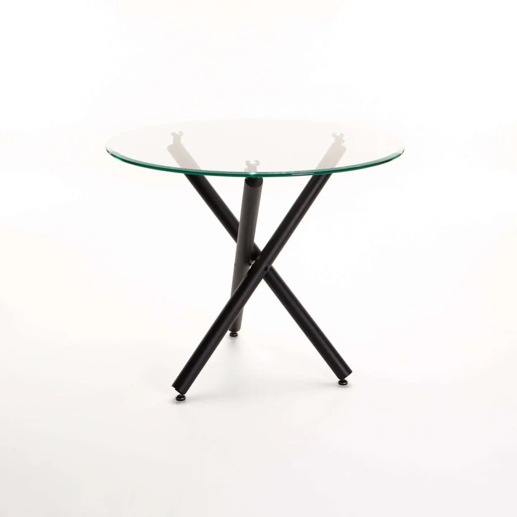 decofurn-furniture-diva-90cm-round-glass-top-dining-table-black-legs-263 Diva 90Cm Round Glass Top Dining Table-Black Legs - Image 1