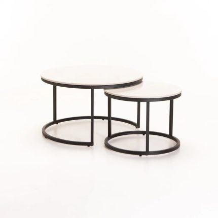 Gio Set Of 2 Stone Top Coffee Table - Black Leg