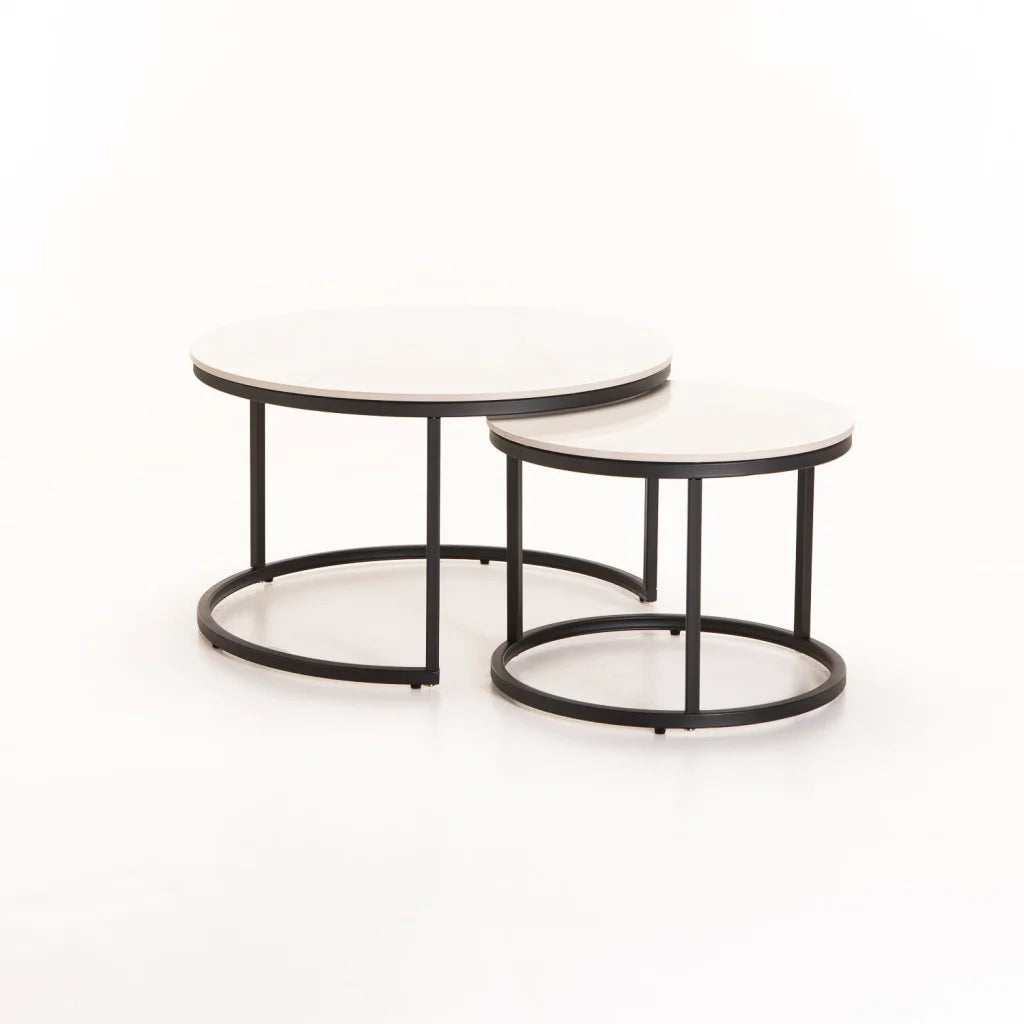 decofurn-furniture-gio-set-of-2-stone-top-coffee-table-black-leg-215 Gio Set Of 2 Stone Top Coffee Table - Black Leg - Image 1