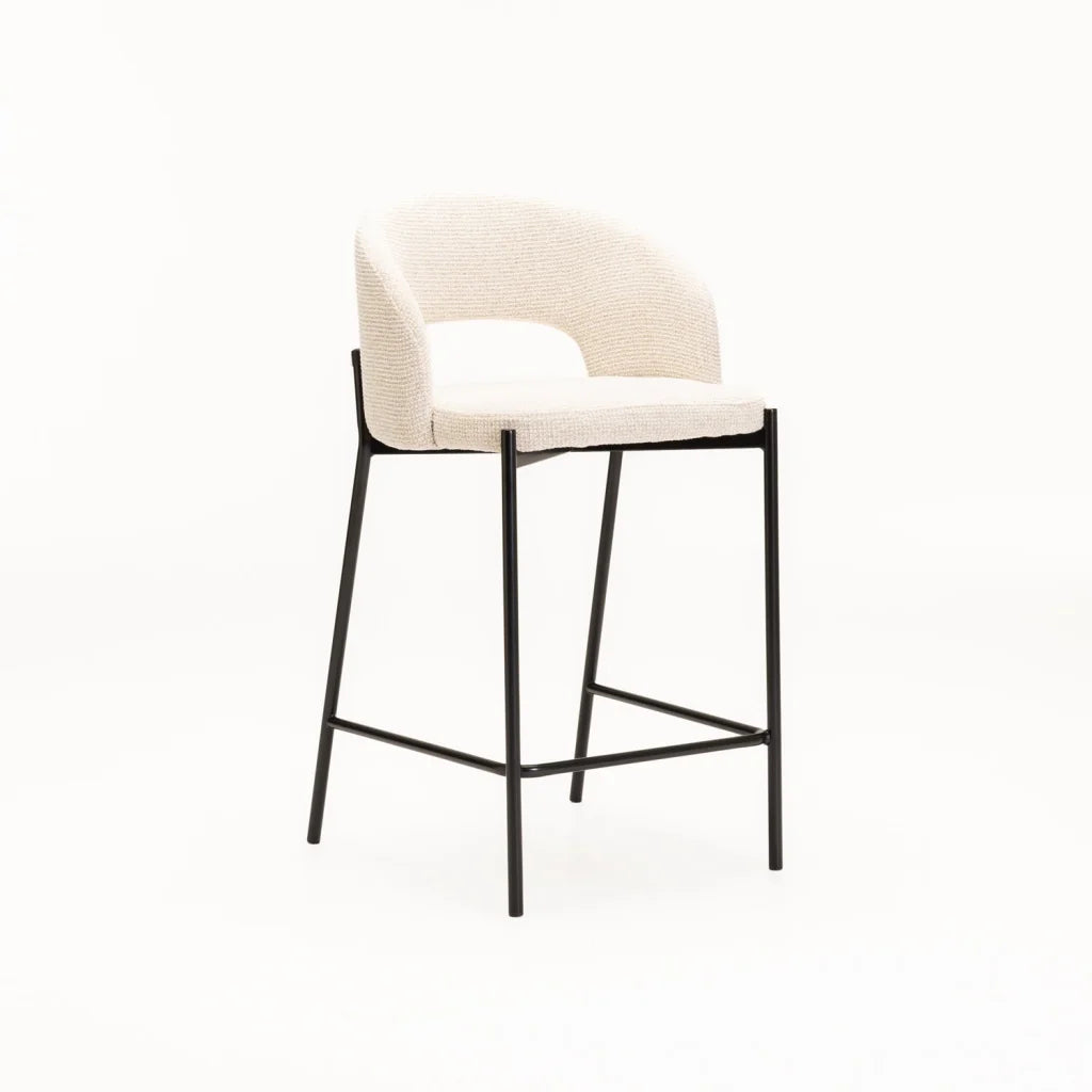 decofurn-furniture-kayla-textured-fabric-kitchen-stool-cream-colored-upholstered-bar-744 Kayla Textured Fabric Kitchen Stool - Image 1