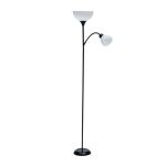 Floor Lamp Black Metal 2 White Shades 182Cm H