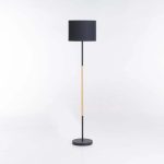 Floor Lamp Black+Wood Black Fabric Shade 150Cm H