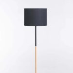 Floor Lamp Black+Wood Black Fabric Shade 150Cm H - Image 2