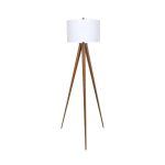 Floor Lamp Brown Metal Tripod White Shade 153Cm