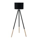 Floor Lamp Wooden Tripod Black Fabric Shade 156Cm