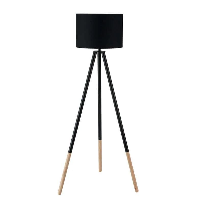 decofurn-furniture-lamp-floor-wooden-tripod-black-fabric-shade-156cm-354 Floor Lamp Wooden Tripod Black Fabric Shade 156Cm - Image 1