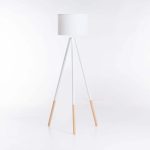 Floor Lamp Wooden Tripod White Fabric Shade 156Cm