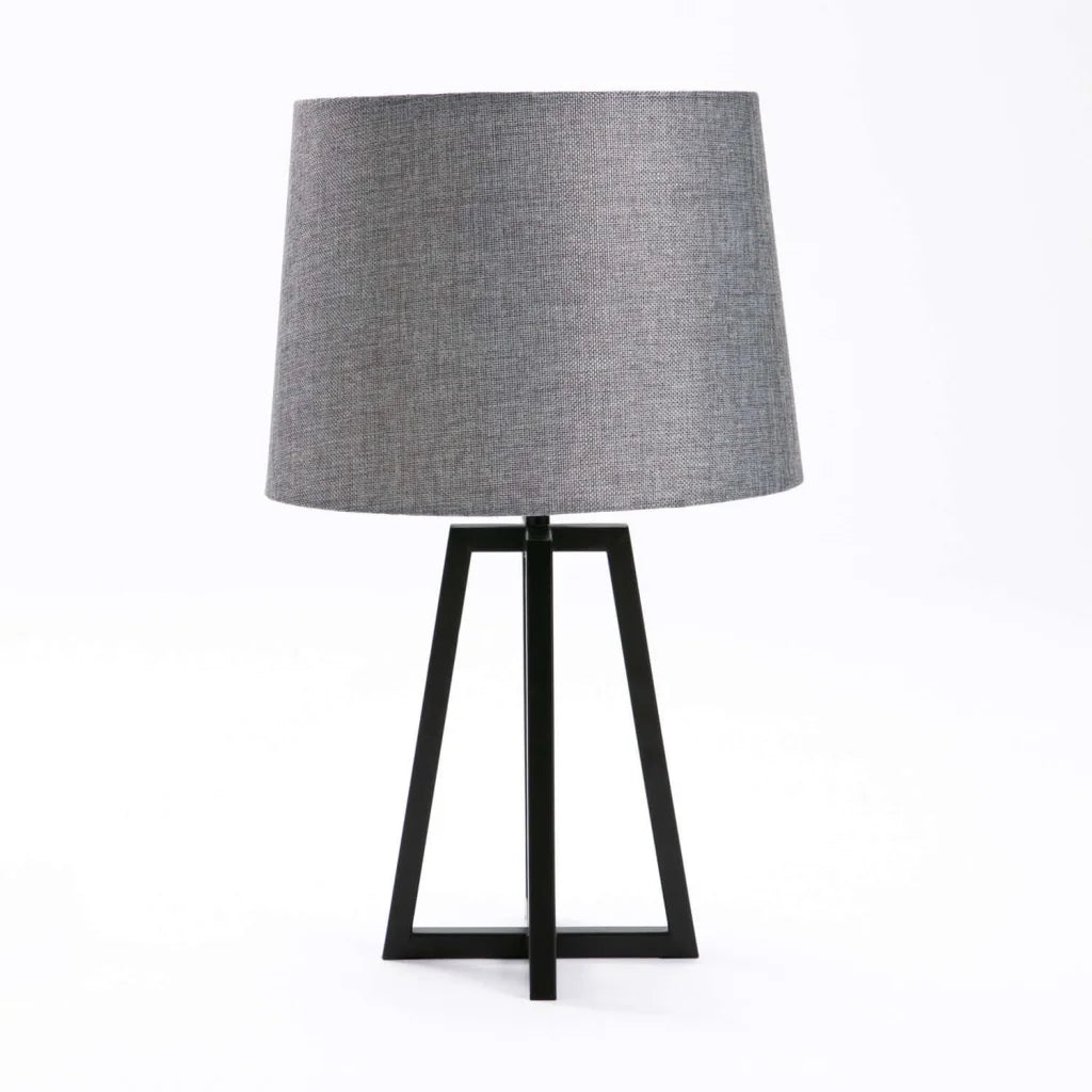 decofurn-furniture-lamp-table-black-metal-base-grey-fabric-shade-207 Table Lamp Black Metal Base Grey Fabric Shade - Image 1