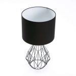 Table Lamp Blk Metal Wire Base Black Fabric Shade - Image 2