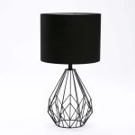 Table Lamp Blk Metal Wire Base Black Fabric Shade