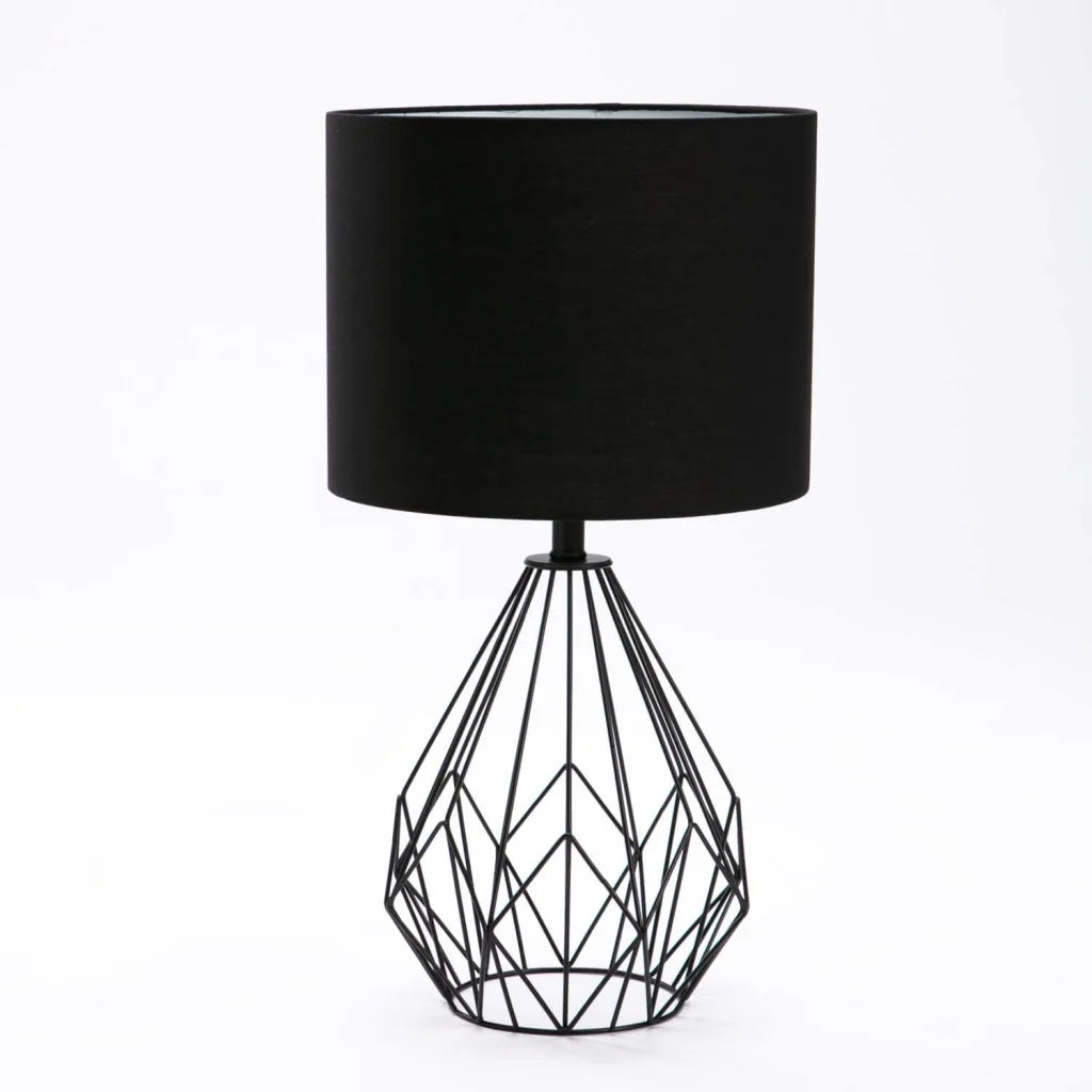 decofurn-furniture-lamp-table-blk-metal-wire-base-black-fabric-shade-722 Table Lamp Blk Metal Wire Base Black Fabric Shade - Image 1
