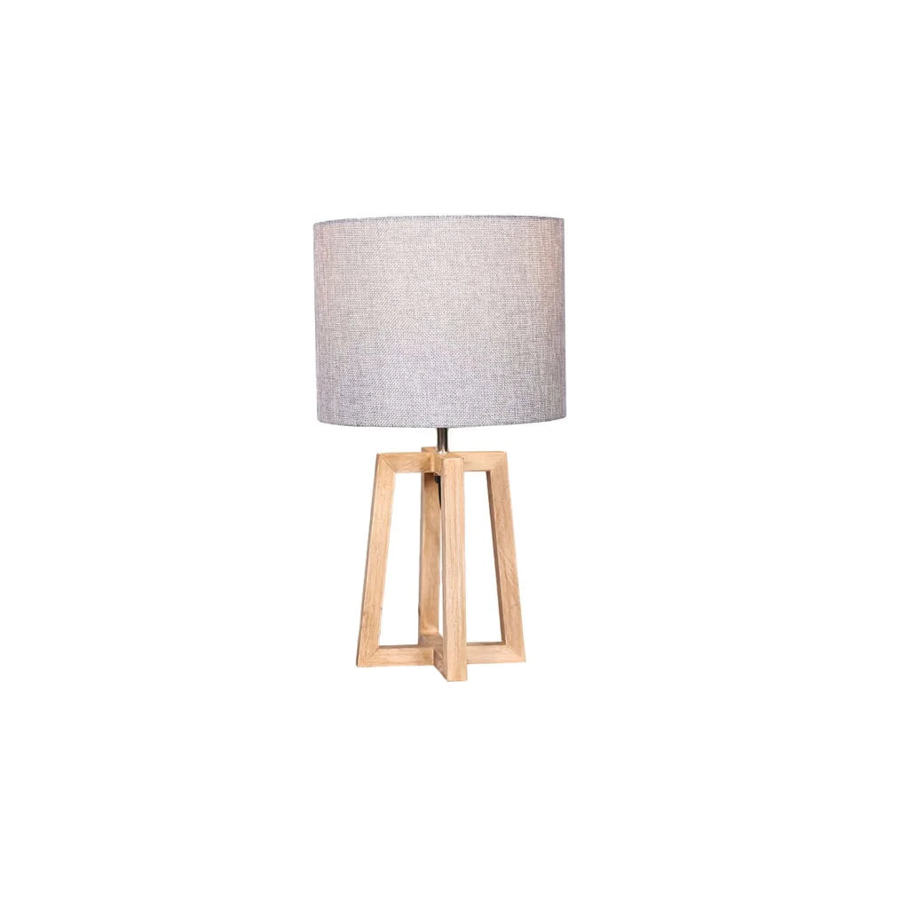 decofurn-furniture-lamp-table-light-oak-wooden-base-grey-fabric-shade-218 Table Lamp Light Oak Wooden Base Grey Fabric Shade - Image 1
