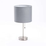Table Lamp Metal Base Grey Fabric Shade