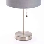 Table Lamp Metal Base Grey Fabric Shade - Image 3
