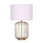 Table Lamp Metal Cage Base Cream Fabric Shade