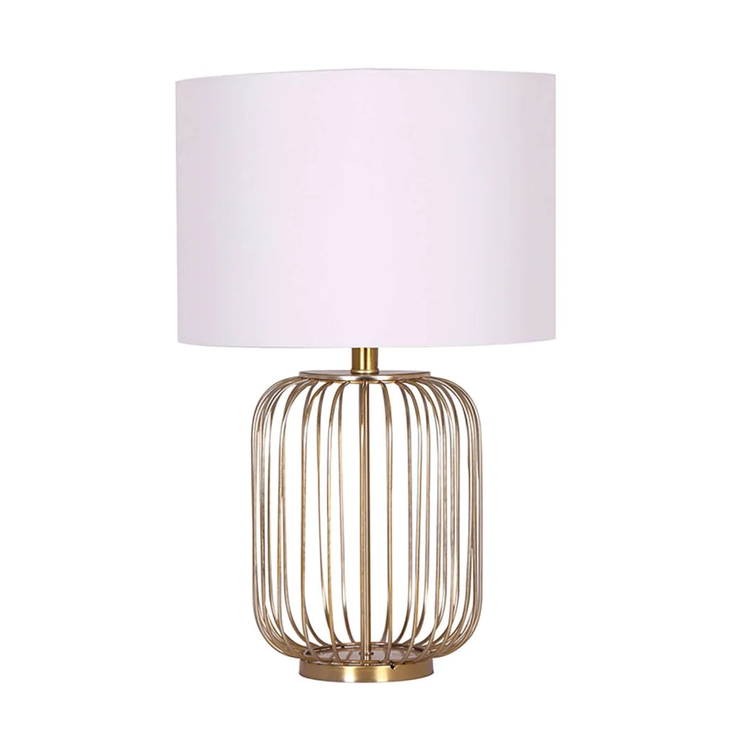 decofurn-furniture-lamp-table-metal-cage-base-cream-fabric-shade-811 Table Lamp Metal Cage Base Cream Fabric Shade - Image 1