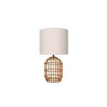 Table Lamp Rattan Cage Cream Fabric Shade