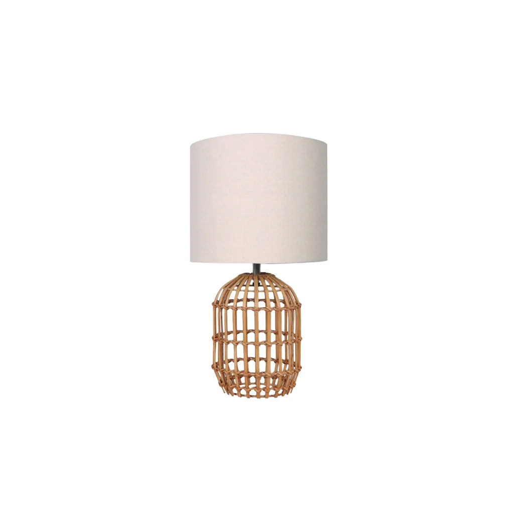decofurn-furniture-lamp-table-rattan-cage-cream-fabric-shade-218 Table Lamp Rattan Cage Cream Fabric Shade - Image 1