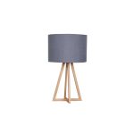 Table Lamp Tall Wooden Tripod Grey Fabric Shade