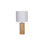 Table Lamp Wooden Cylinder Base White Fabric Shade