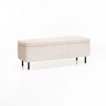 Lily Textured Fabric Storage Ottoman - Cream