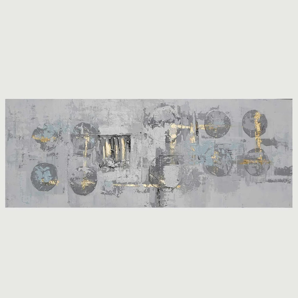 decofurn-furniture-oil-painting-art-yd-silvery-circles-150x50-380 Oil Painting Art Yd - Silvery Circles 150X50 - Image 1