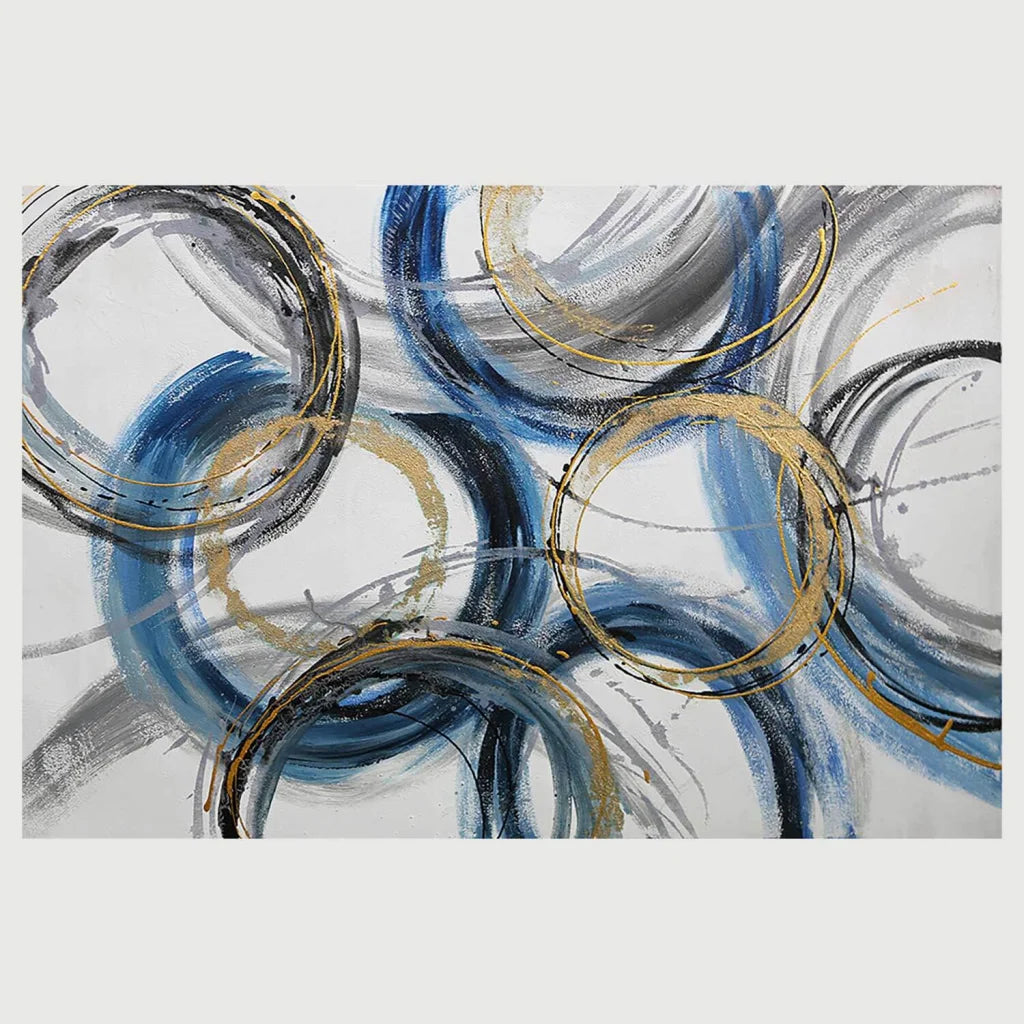 decofurn-furniture-oil-painting-art-ym-golden-blue-rings-120x80-696 Oil Painting Art Ym Golden Blue Rings 120X80 - Image 1